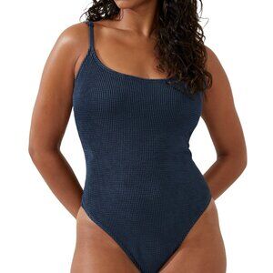 Cotton On Women's Scoop Neck One-Piece Swimsuit Tidal Navy Black Crinkle Texture